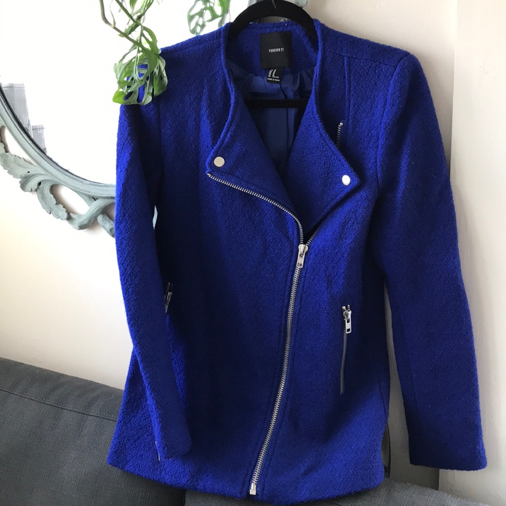 Forever 21 Blue Wool Moto Jacket
